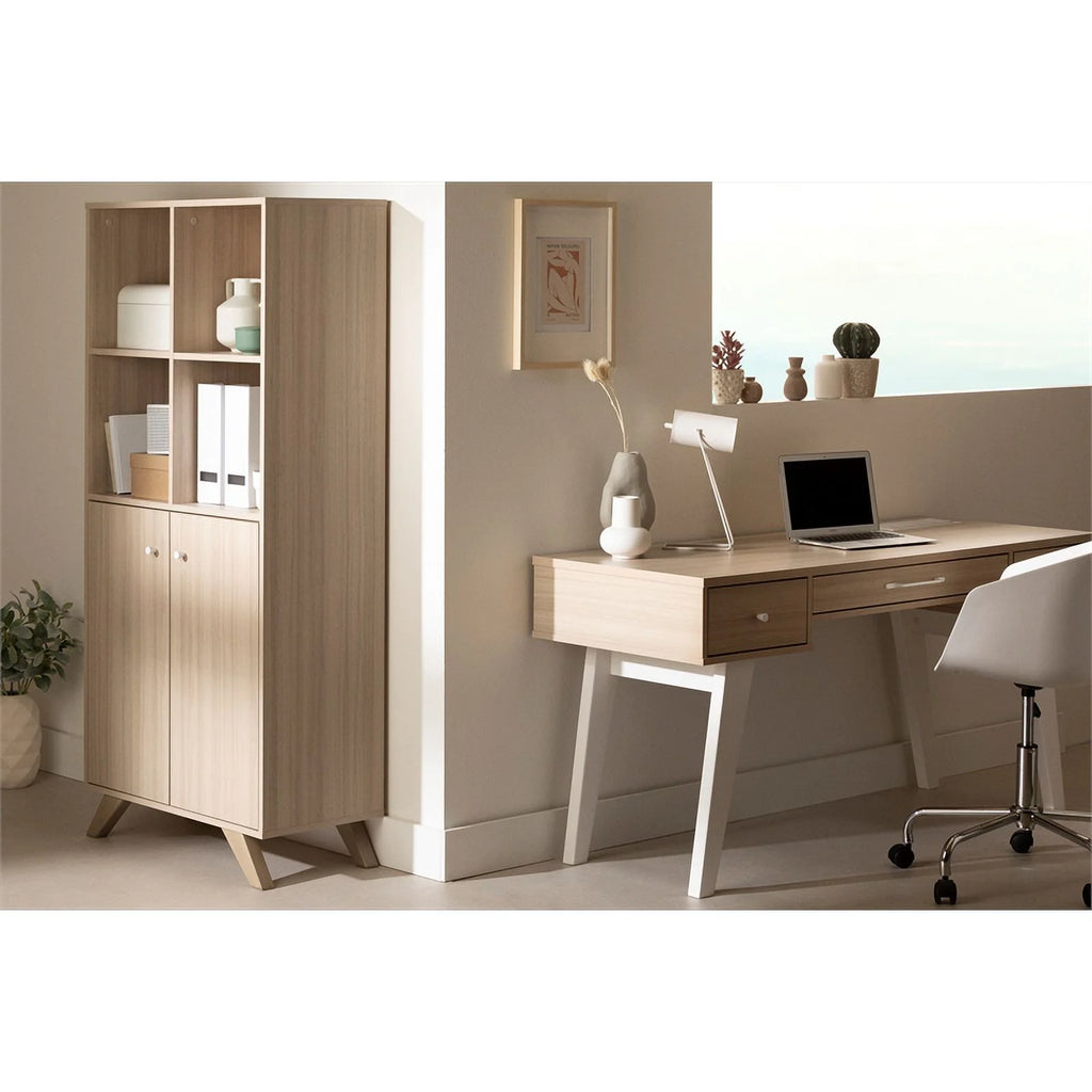 Contemporary Bookcase with 2 Doors & 4 Open Storage Spaces H3928