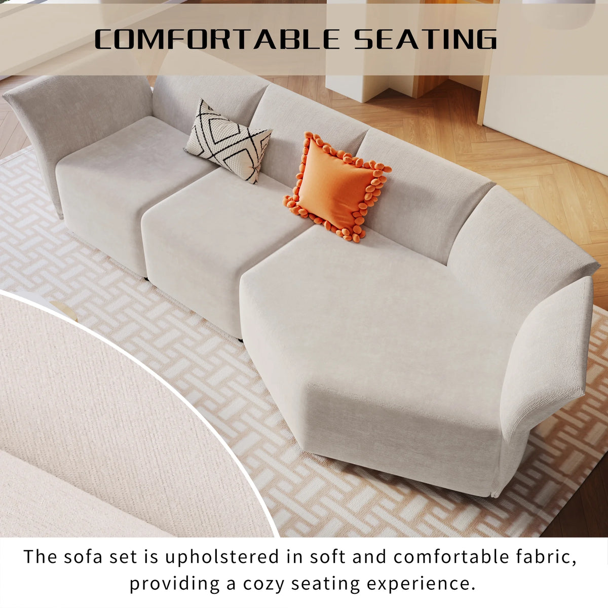 Beige 3 Seater Polyester Sofa G4223
