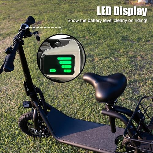 Electric Scooter with Seat and Basket, 850W Peak Motor, 25 Miles Range, 14" Tire Q194