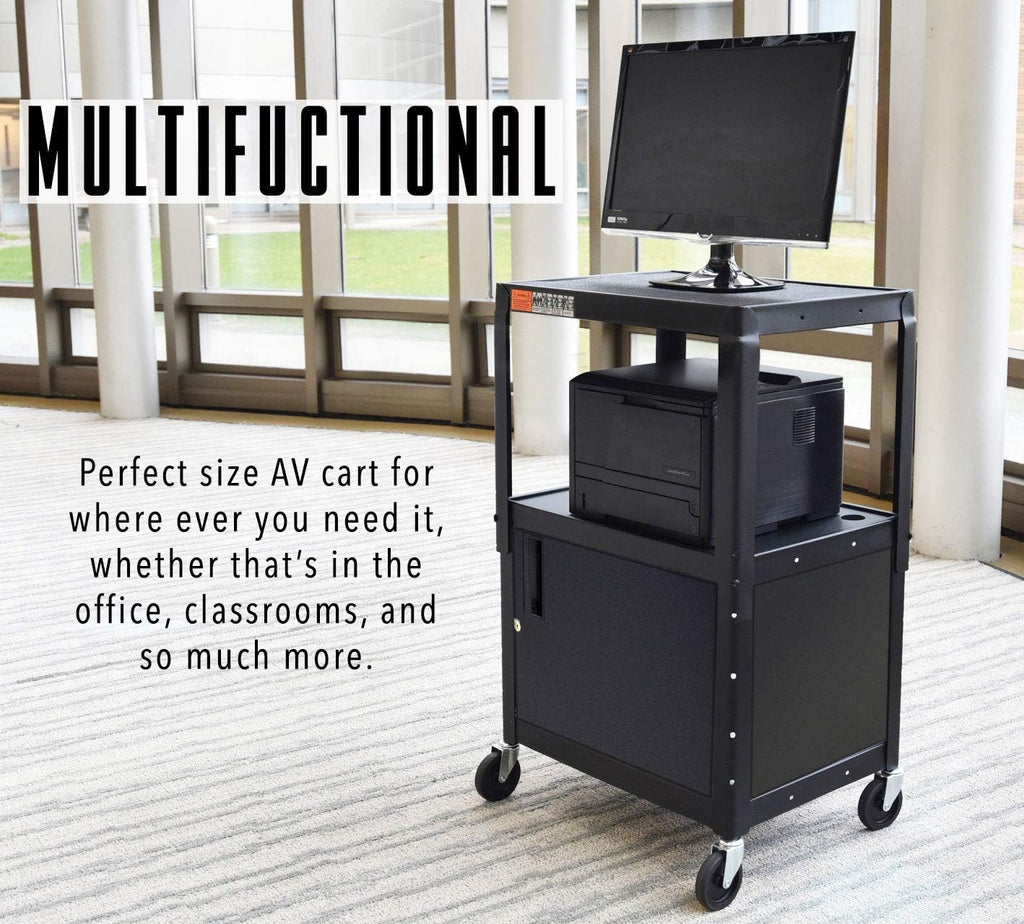 Black Height Adjustable AV Cart with Locking Cabinet X572