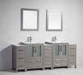 84 in. Grey Double Sink Ceramic Vanity Cabinet with Mirror V799