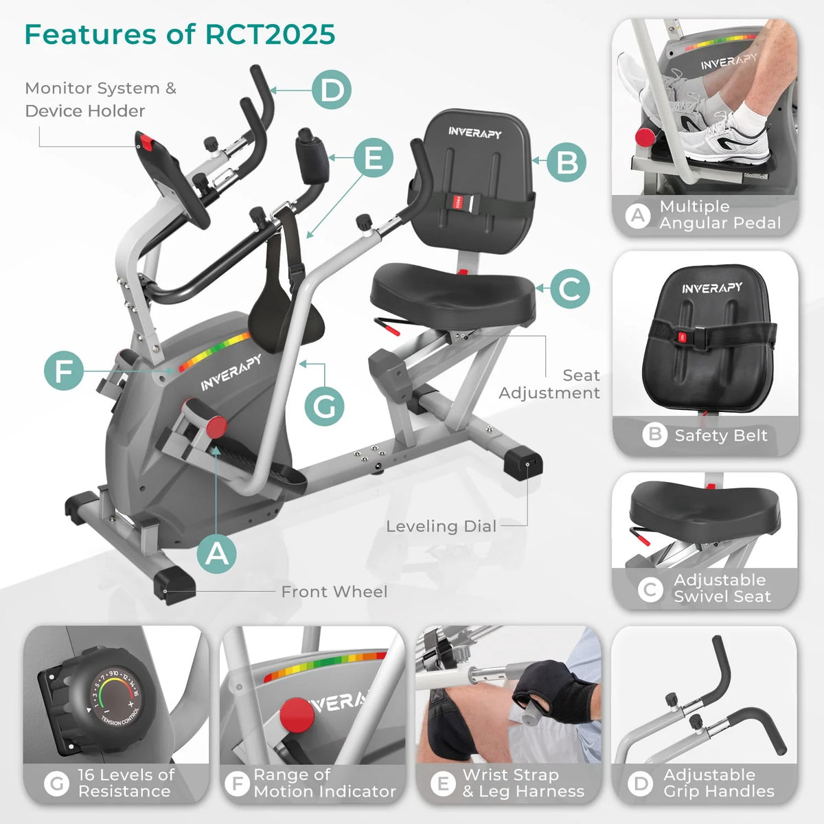 Recumbent Cross Trainer with Swivel Seat & Leg Harness G393