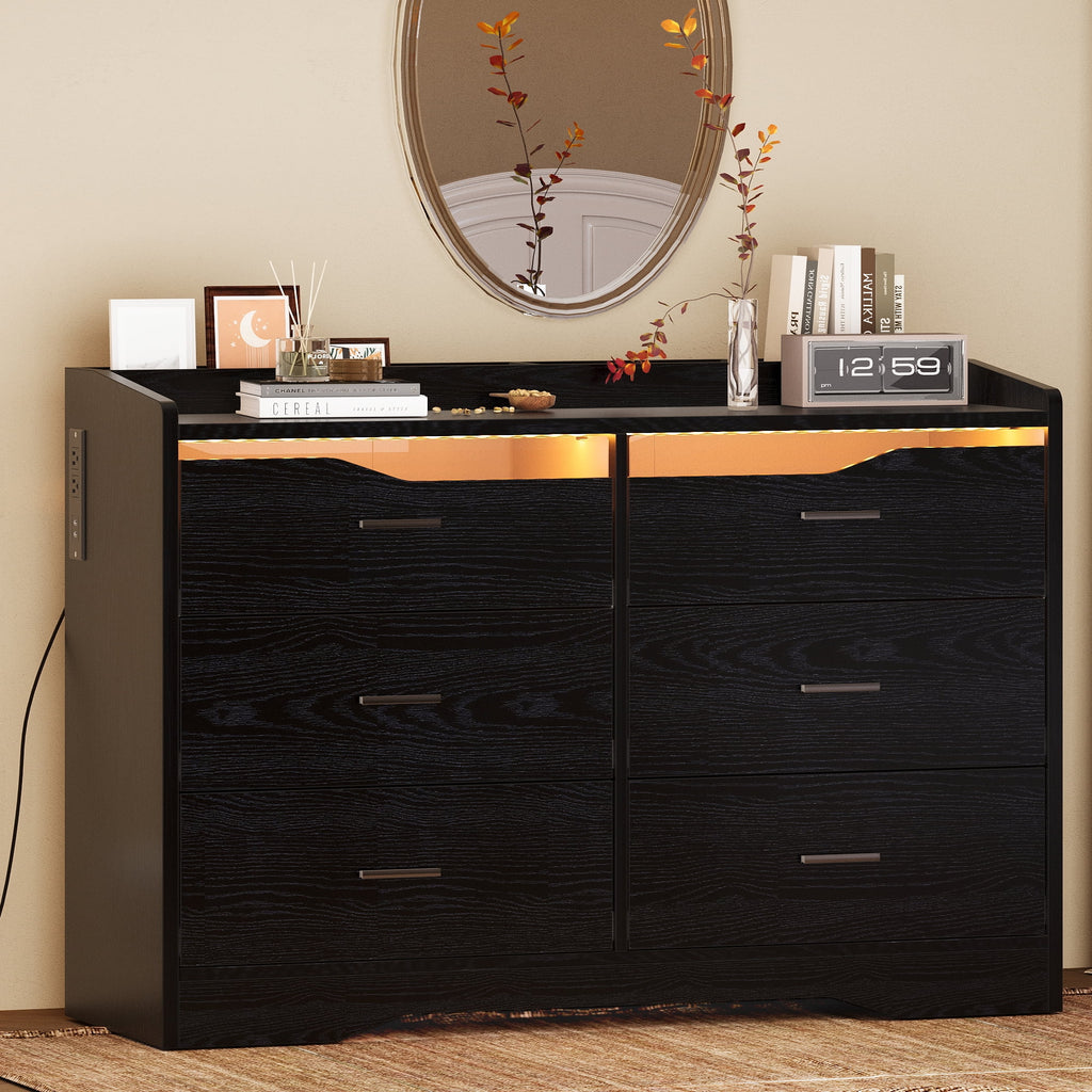 White 6 Drawer Dresser with LED Lights and Charging Station C889462