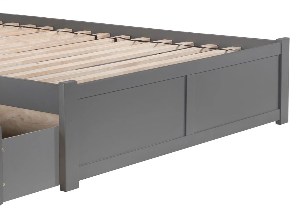 King Solid Wood Platform Bed with Footboard & 2 Storage Drawers in Grey J71702