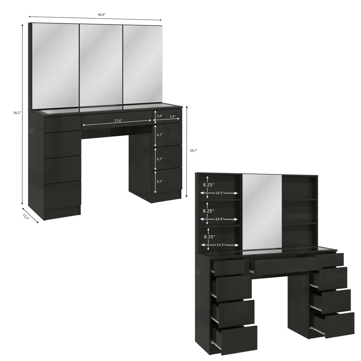 Black Painted Vanity Table with Crystal Knobs L1294