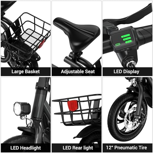 Electric Scooter with Seat and Basket, 850W Peak Motor, 25 Miles Range, 14" Tire Q194