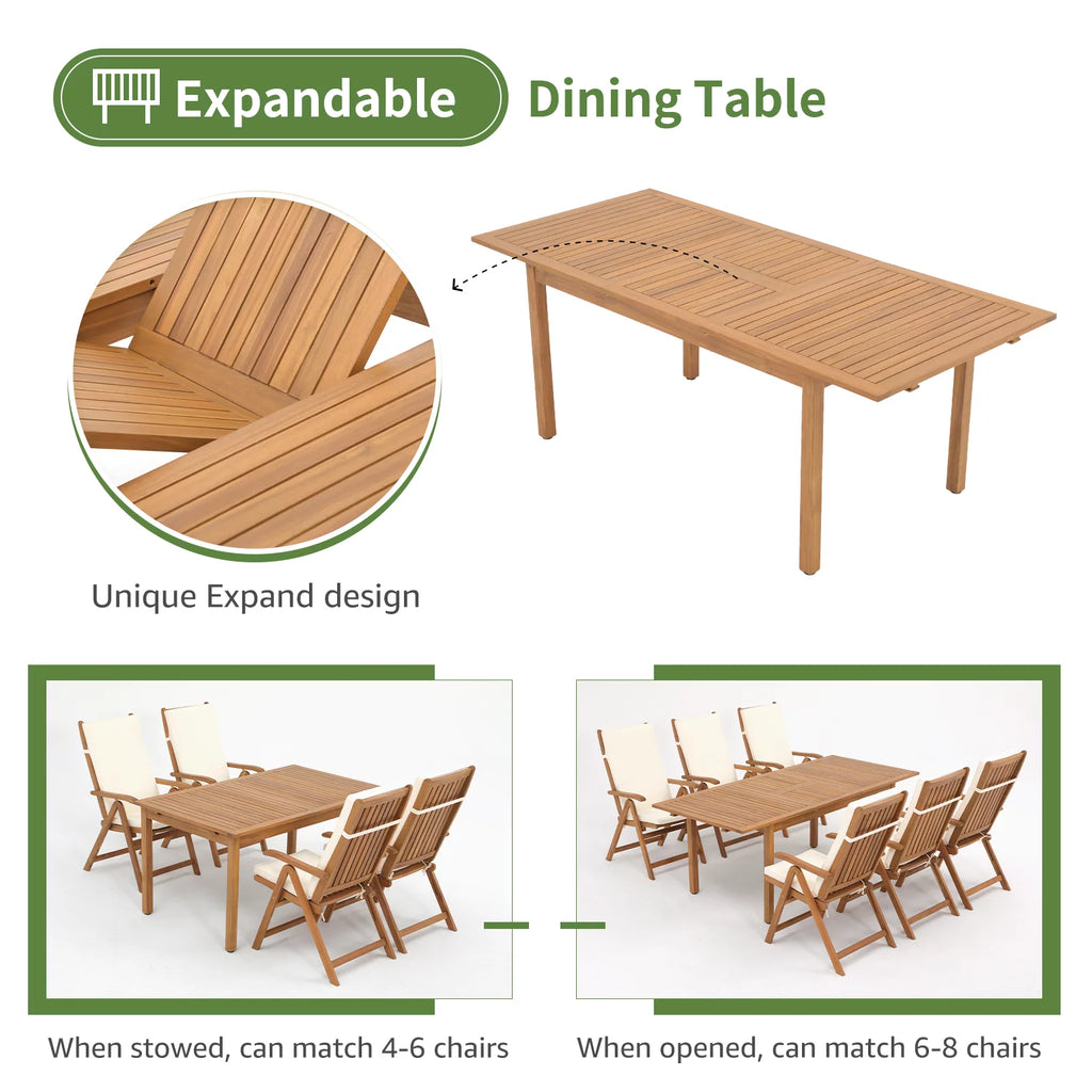 7 Piece Acacia Wood Patio Dining Set Y7688