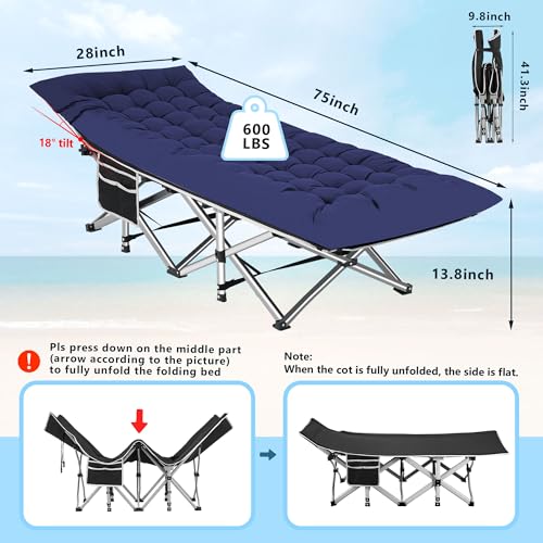 Portable Camping Cot with Thick Mattress and Carry Bag T7073