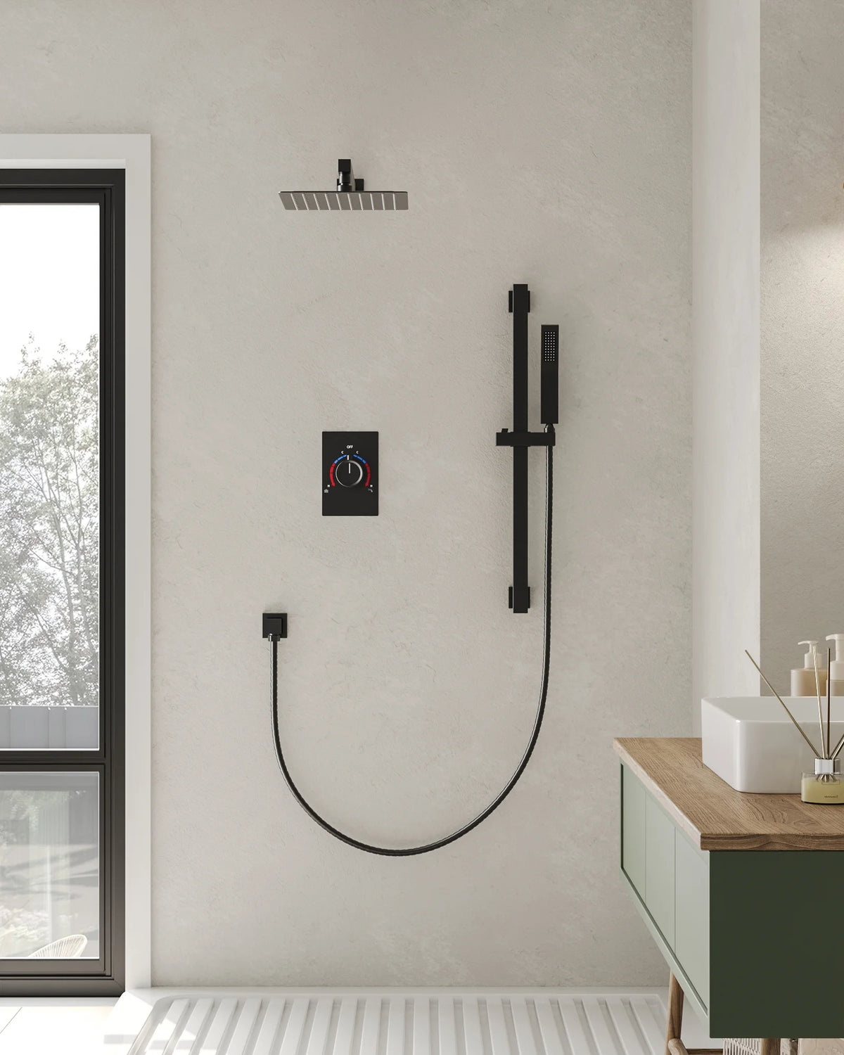 Matte Black 10 in. Shower Faucet Set with Handheld Slide Bar Y900198