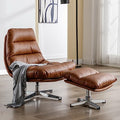 Cream Linen Swivel Accent Chair with Ottoman Q4315