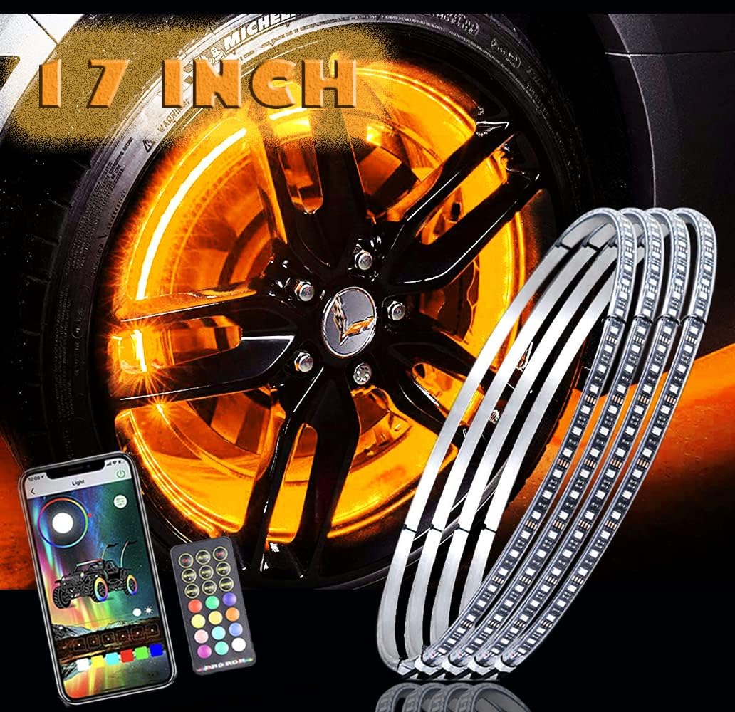 17IN RGB LED Wheel Ring Light Kit 4PCS Single Row Waterproof W392
