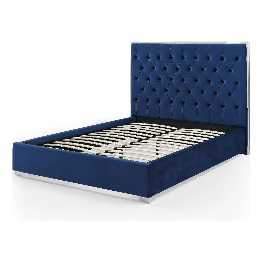 Blue Velvet King Bed with Metal Frame U429435