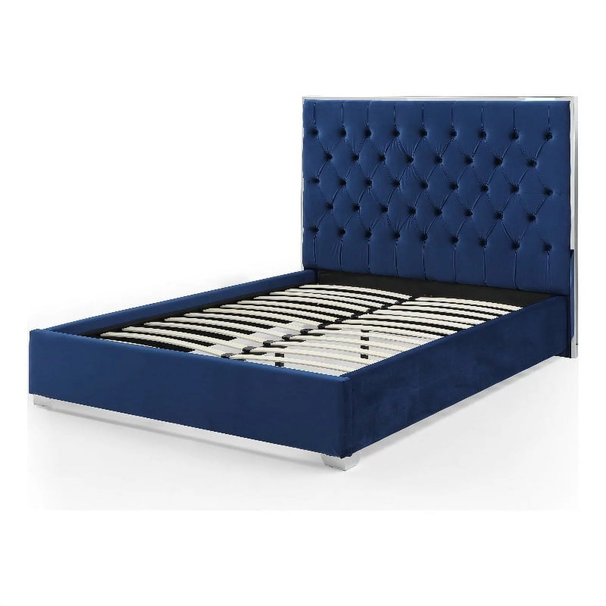 Blue Velvet King Bed with Metal Frame U429435