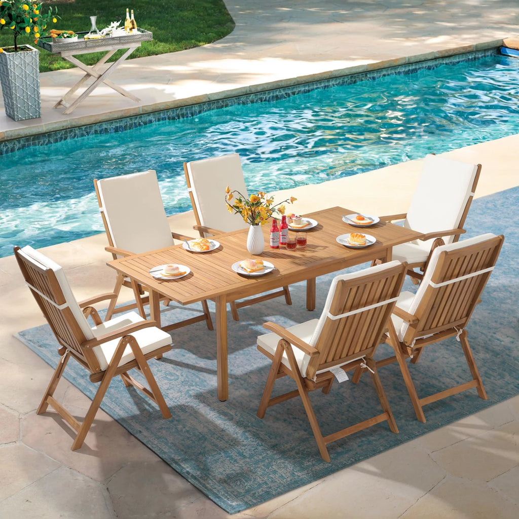 7 Piece Acacia Wood Patio Dining Set Y7688