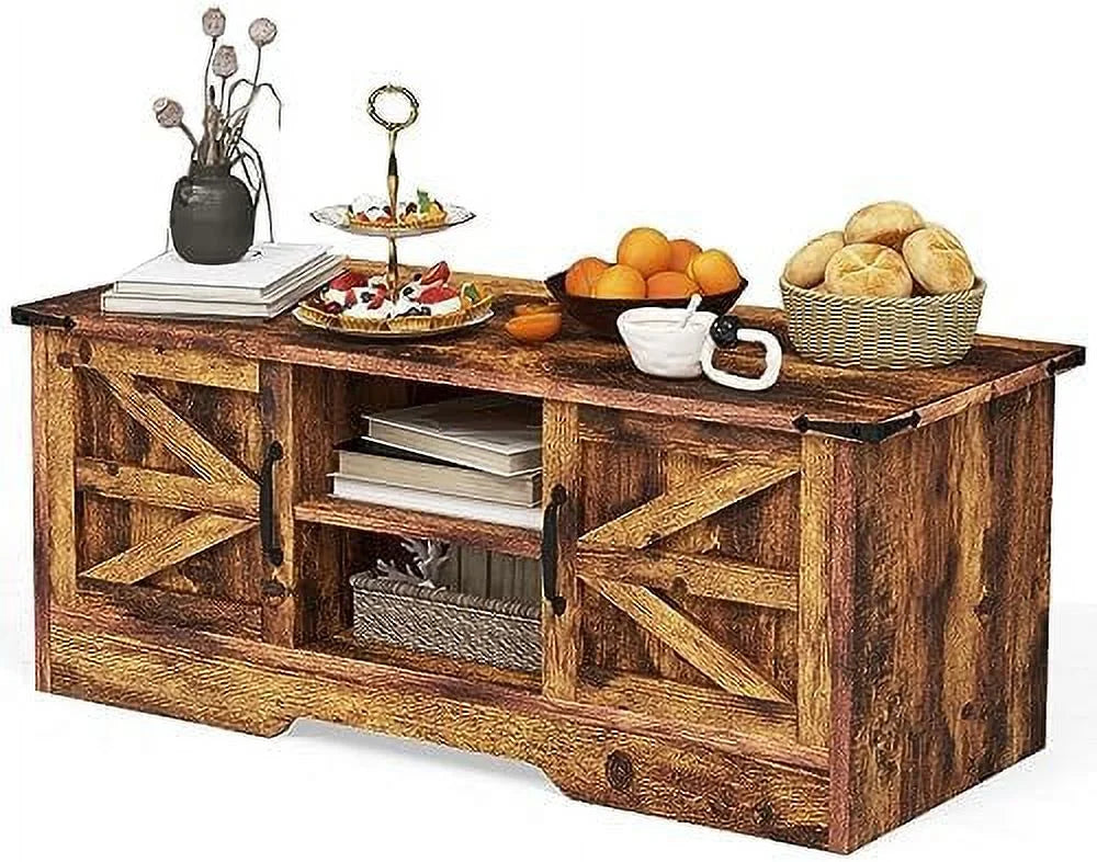 White Coffee Table with Barn Doors B261946