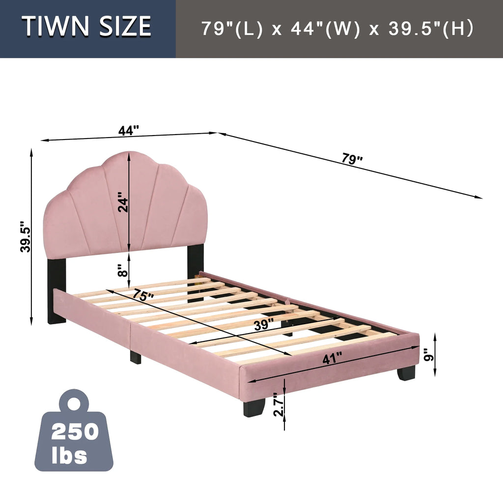 Pink Upholstered Twin Size Platform Bed E4889