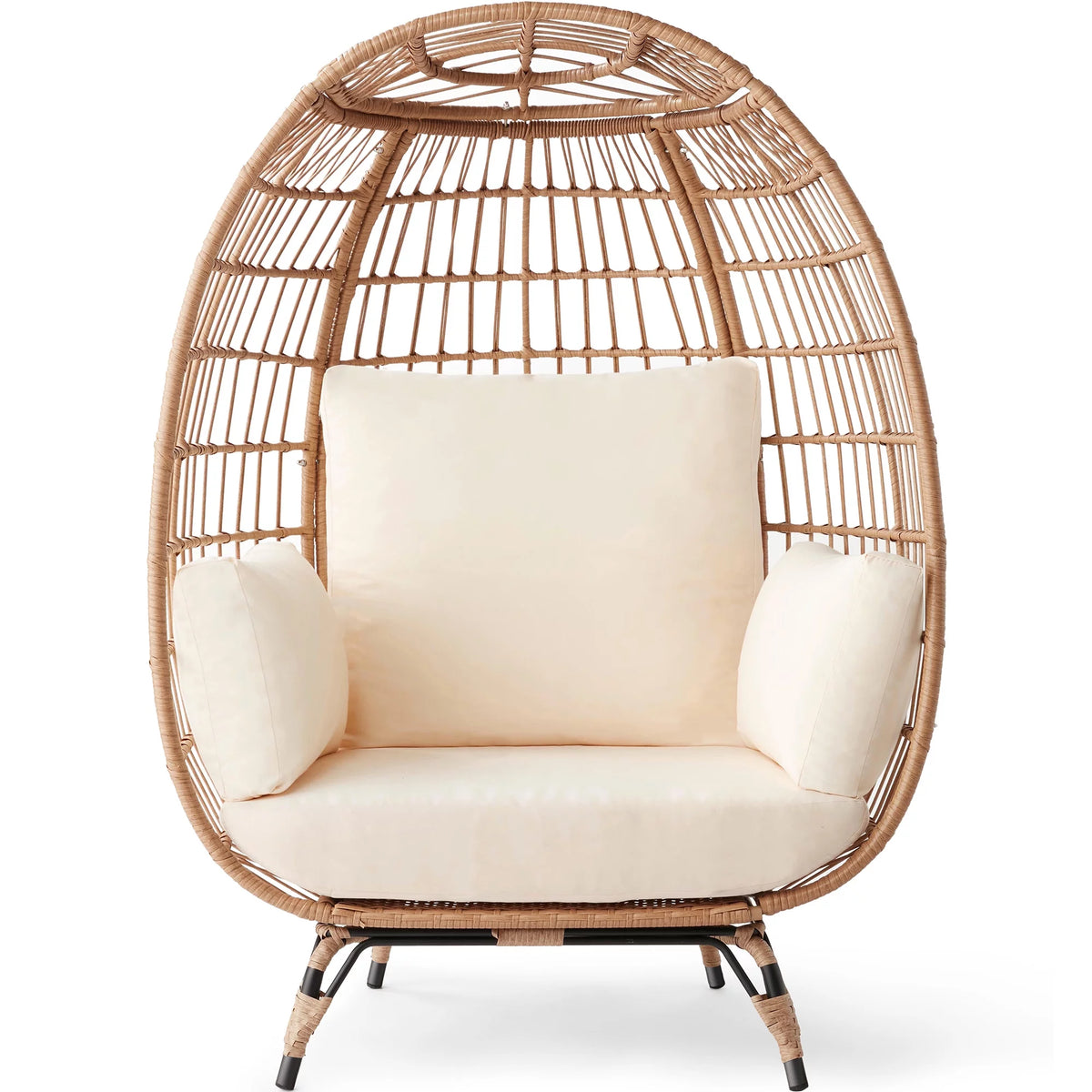 Oversized Black Wicker Egg Chair with Steel Frame K599552