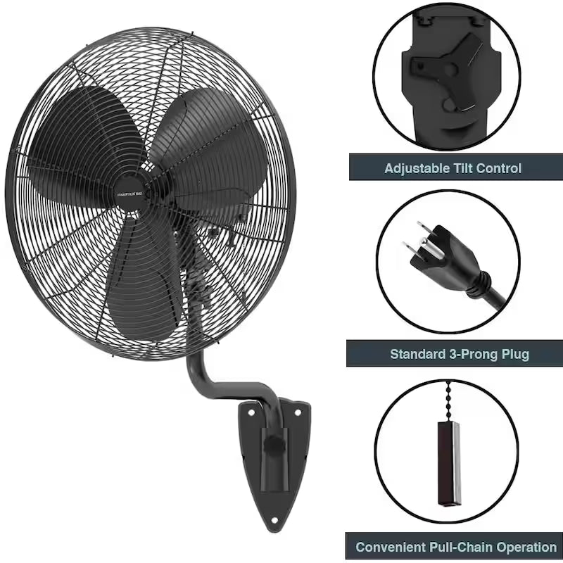 Black 3-Speed Oscillating Wall Mount Fan N871536