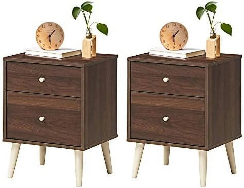 Solid Rubber Wood Nightstand with Drawers C8024