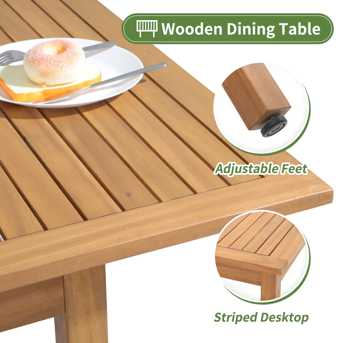 7 Piece Acacia Wood Patio Dining Set Y7688