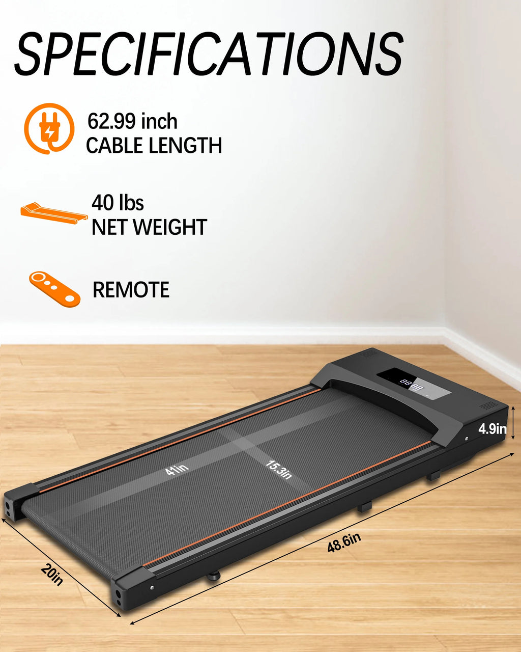 Under Desk Treadmill Electric Slim Walking Pad with LED Display V839101
