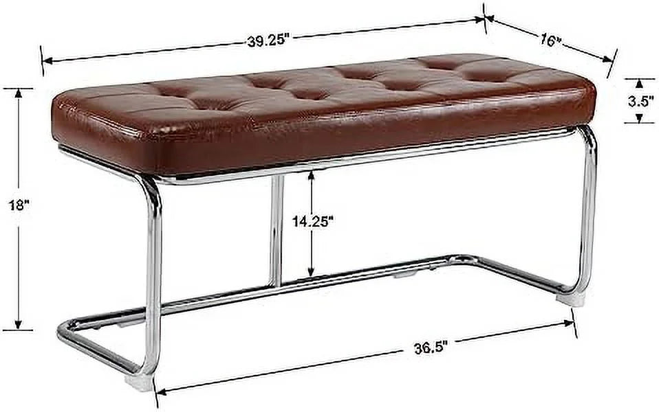 39 Inch Upholstered Leather Dining Bench with Metal Legs V364