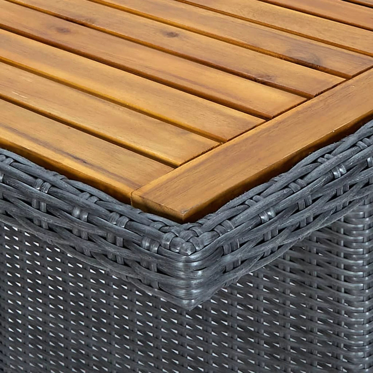Acacia Wood Top Poly Rattan Outdoor Dining Table C99867