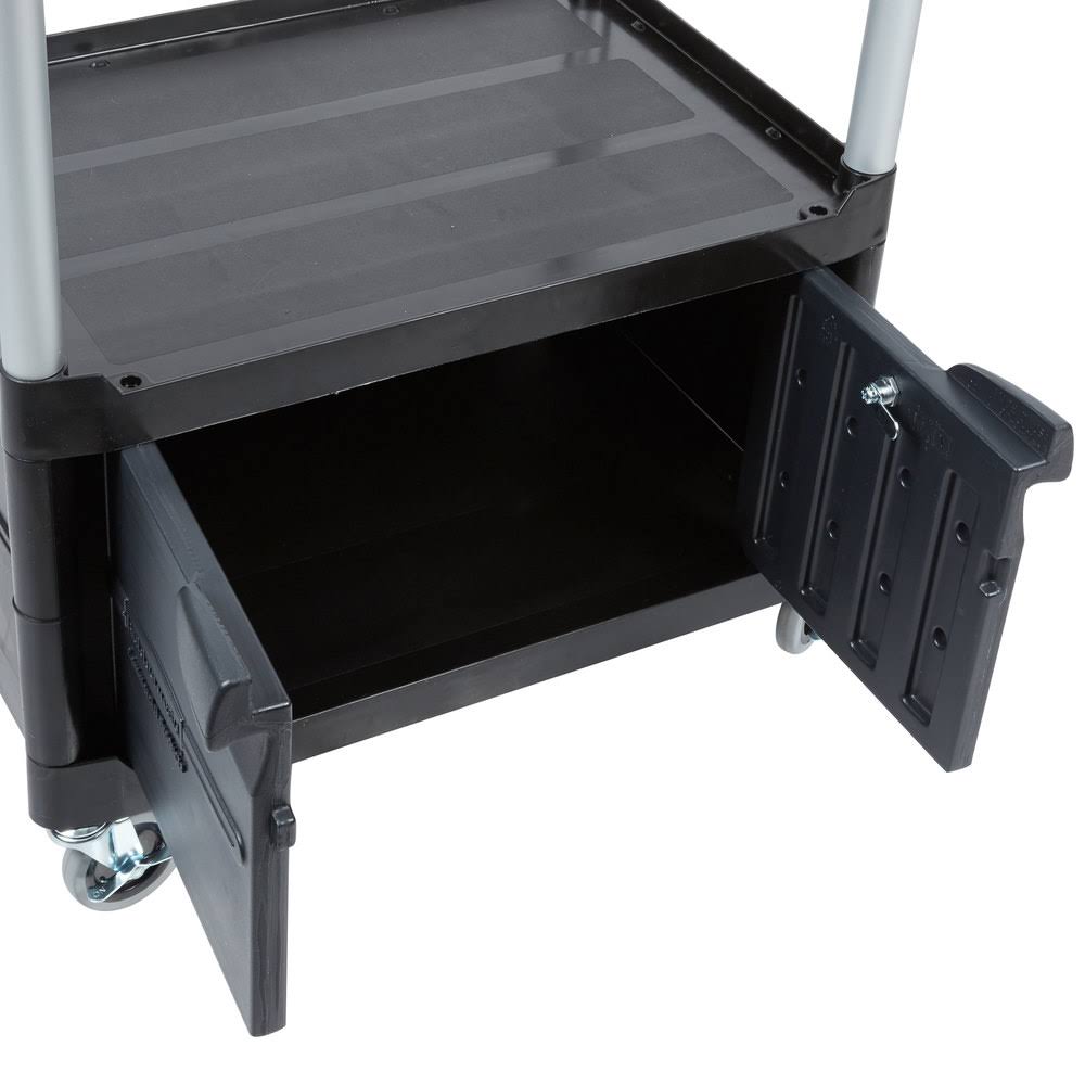 Black Three-Shelf AV Cart with Cabinet W6661