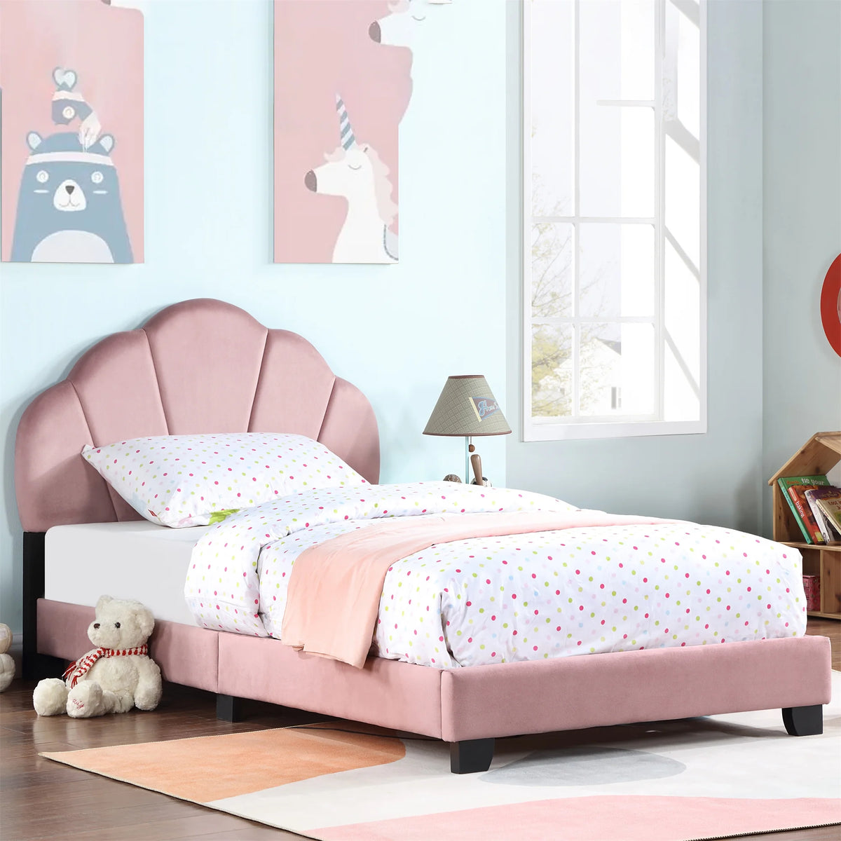 Pink Upholstered Twin Size Platform Bed E4889