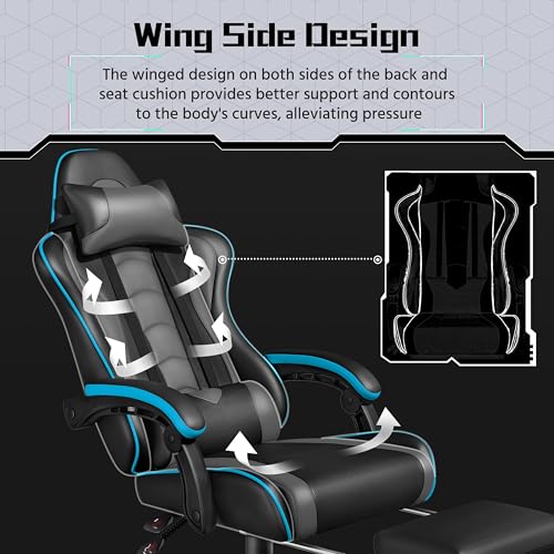 Black Gray Ergonomic Gaming Chair with Massage Lumbar Support and Footrest P1151