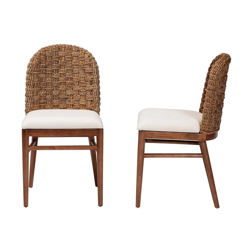 Brown Acacia Wood Seagrass Dining Chair Set of 2 N95426