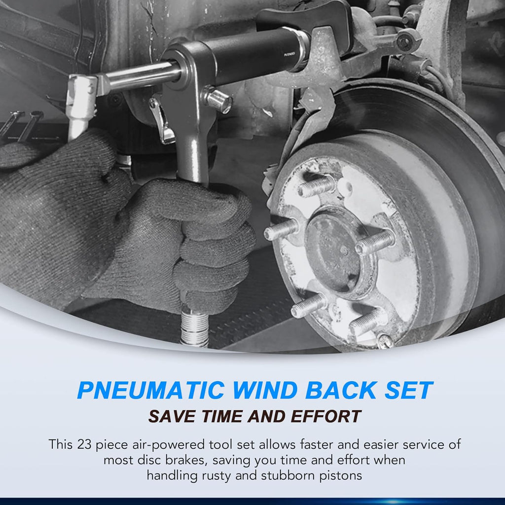 23pc Pneumatic Brake Caliper Compression Tool with 22 Disc Adapters and 2 Caliper Hangers I663015