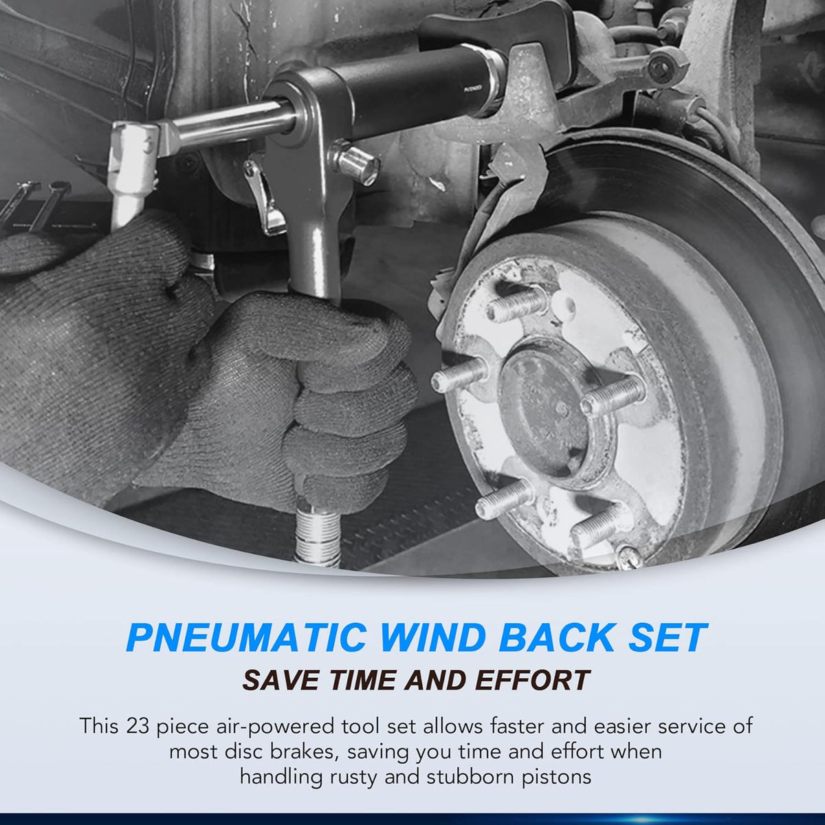 23pc Pneumatic Brake Caliper Compression Tool with 22 Disc Adapters and 2 Caliper Hangers I663015