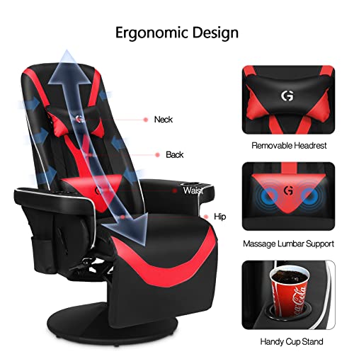 Black White Ergonomic Recliner Gaming Chair with Footrest and Cupholders J21111