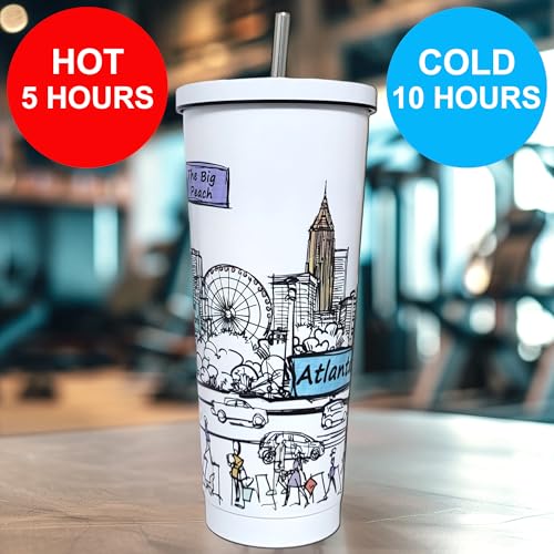 25 Oz Vacuum Insulated Stainless Steel Tumbler with Lids & Straw B70802