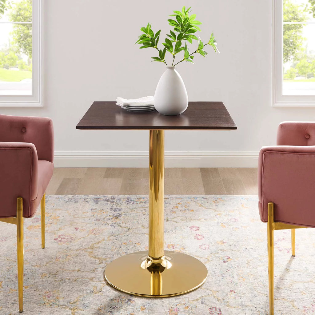 28 inch Square Gold Walnut Wood Metal Dining Table S65184