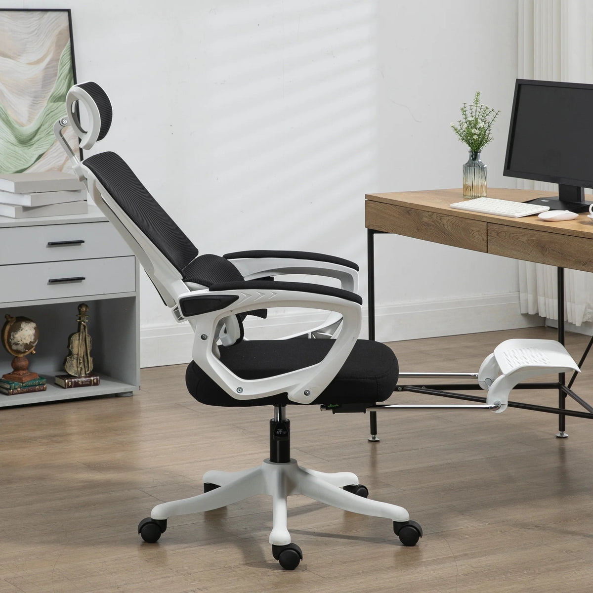 Black Home Office Chair with Adjustable Headrest and Lumbar Support J83426