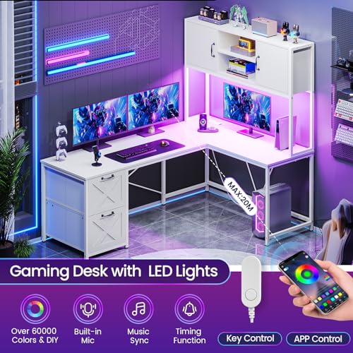 Black L Shaped Computer Desk with Fabric Drawers and Power Outlet Y38168