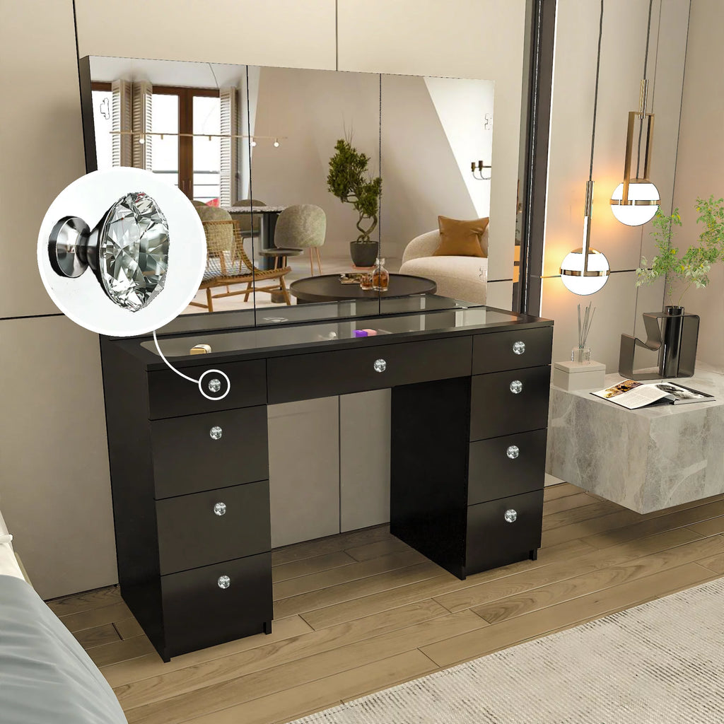 Black Painted Vanity Table with Crystal Knobs L1294