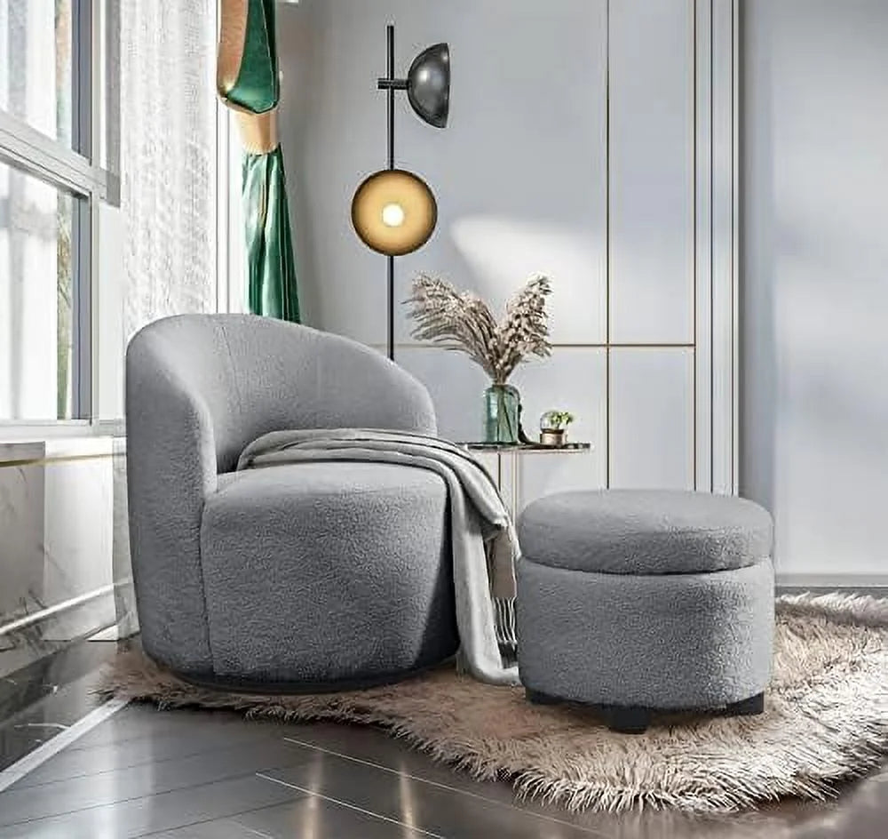 Swivel Barrel Chair with Ottoman Boucle Accent Chair B61224