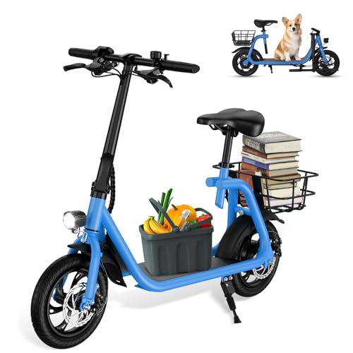 Electric Scooter with Seat and Basket, 850W Peak Motor, 25 Miles Range, 14" Tire Q194