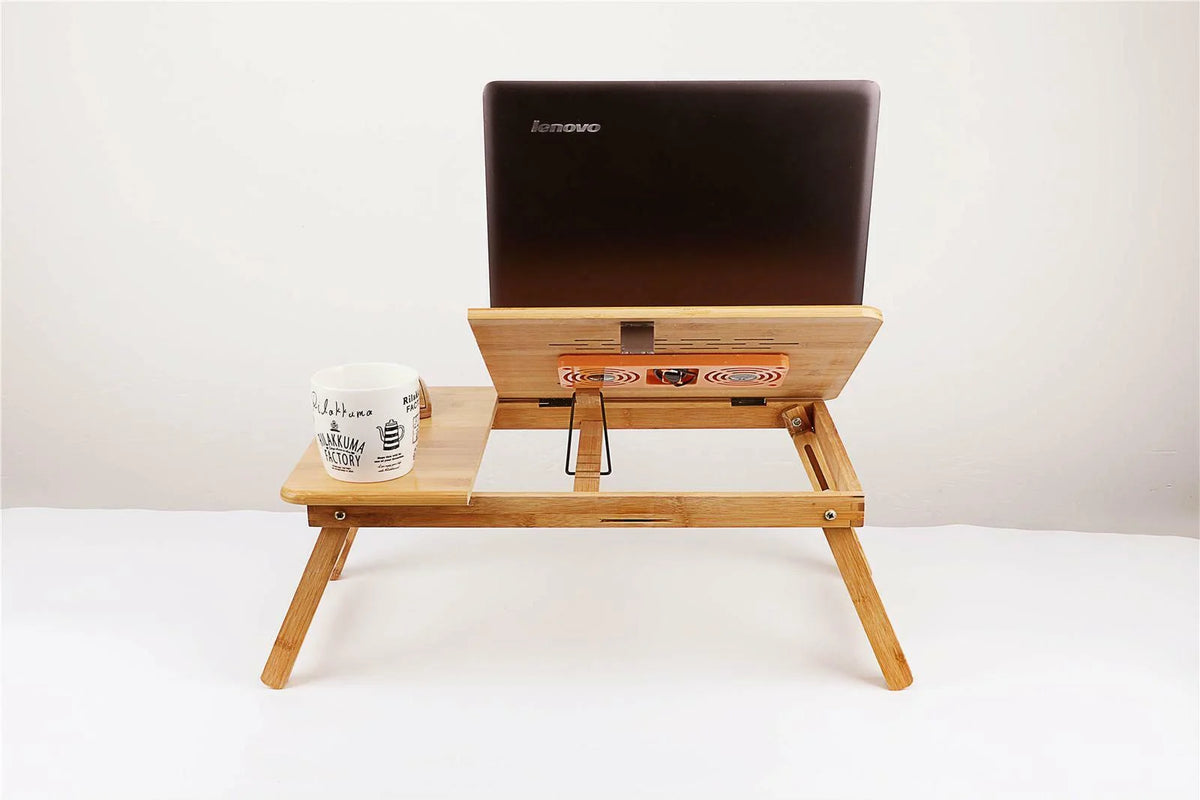 22" Bamboo Folding Laptop Stand with Drawer D112