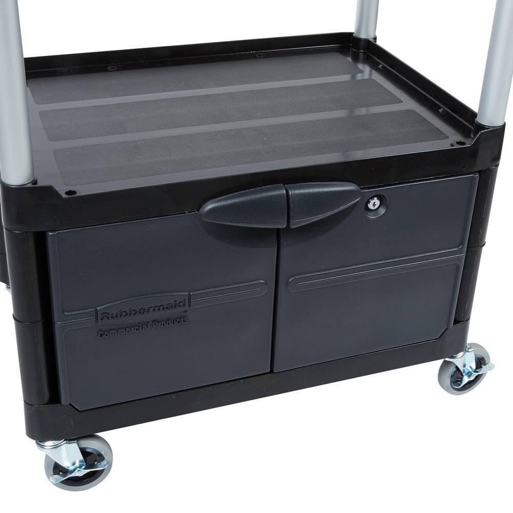 Black Three-Shelf AV Cart with Cabinet W6661