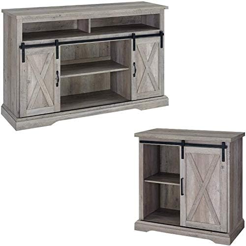 Rustic White Oak TV Stand and Buffet Side Cabinet Set K184