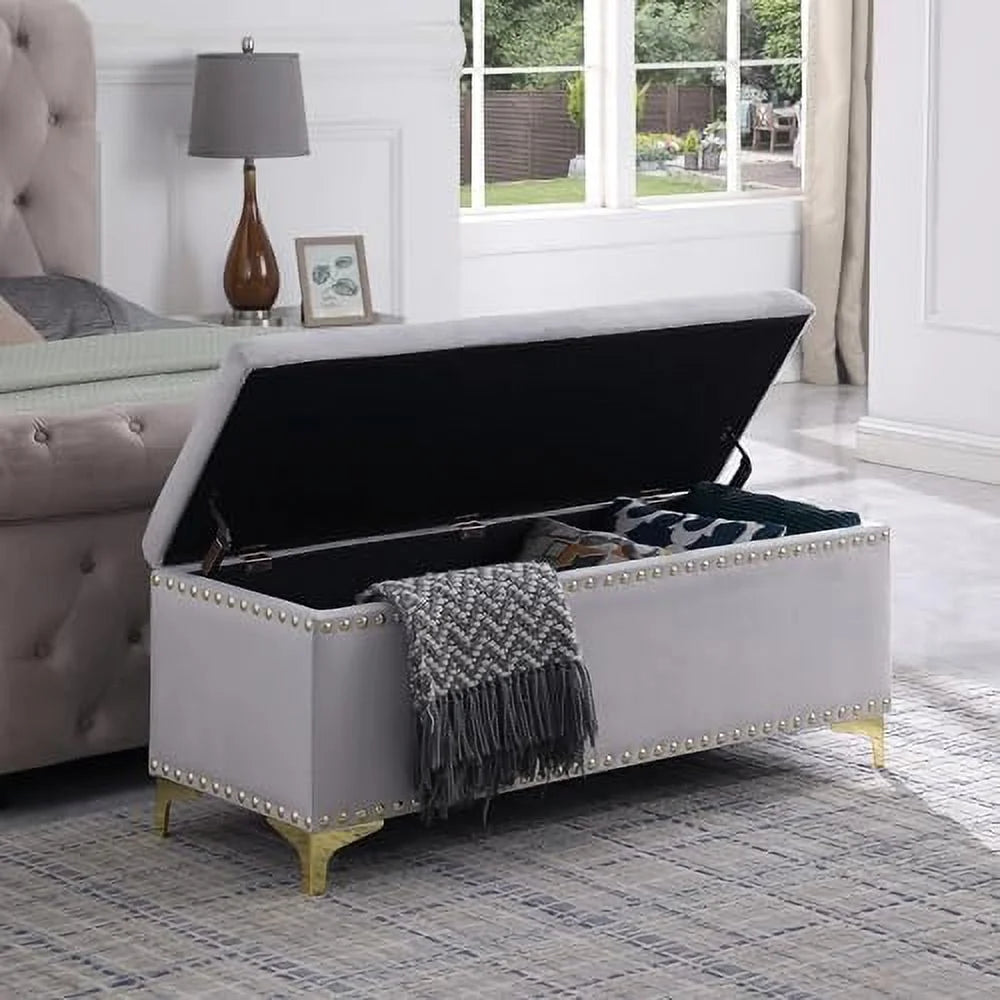 Dark Blue Tufted Linen Ottoman Bench Set M676
