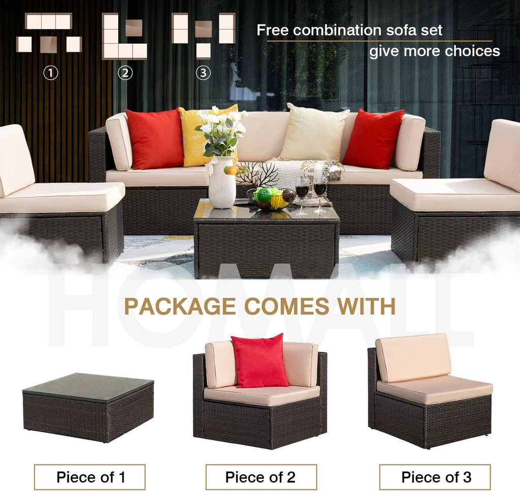 6 Pieces Wicker PE Rattan Sectional Sofa with Cushions X2485