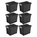 7.5 Gallon Storage Totes with Latch Lids, Black 6 Pack I19977