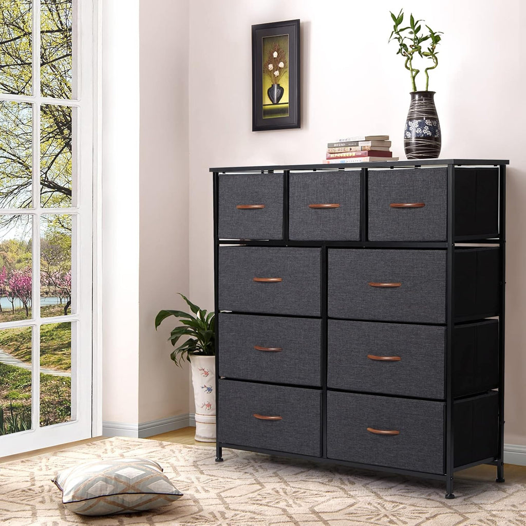 9 Drawer Dresser with Steel Frame and Wooden Top Y324330