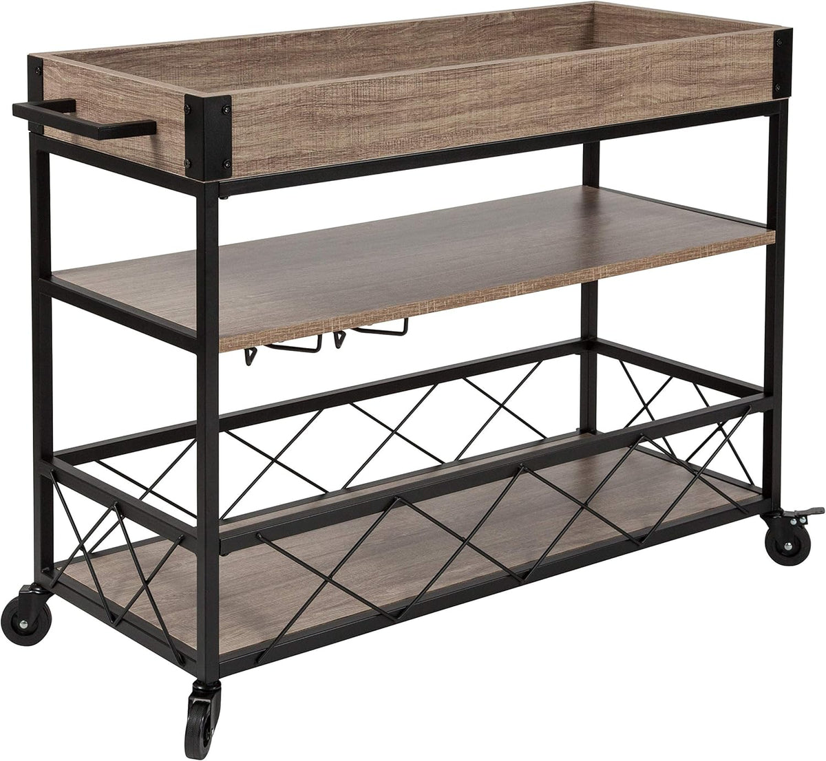 Distressed Wood Kitchen Bar Cart with Storage Rack and Shelf C4015