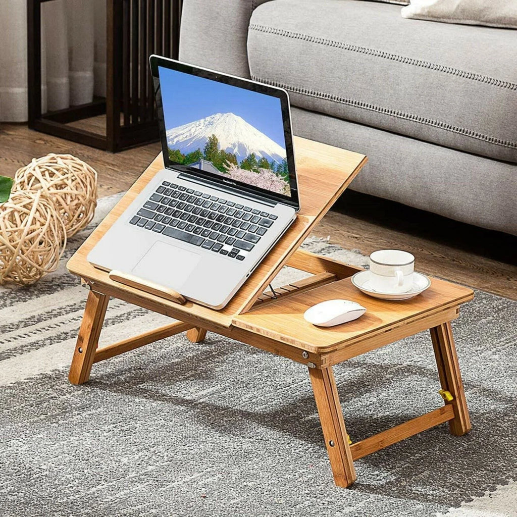 22" Bamboo Folding Laptop Stand with Drawer D112